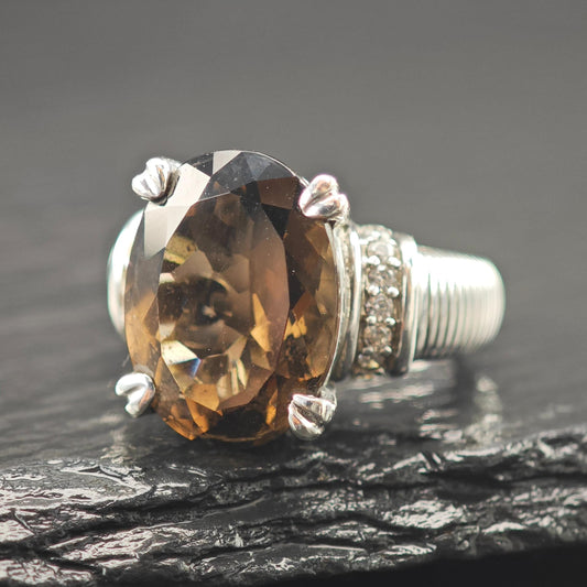 Judith Ripka Brown Quartz Ring Sterling Silver