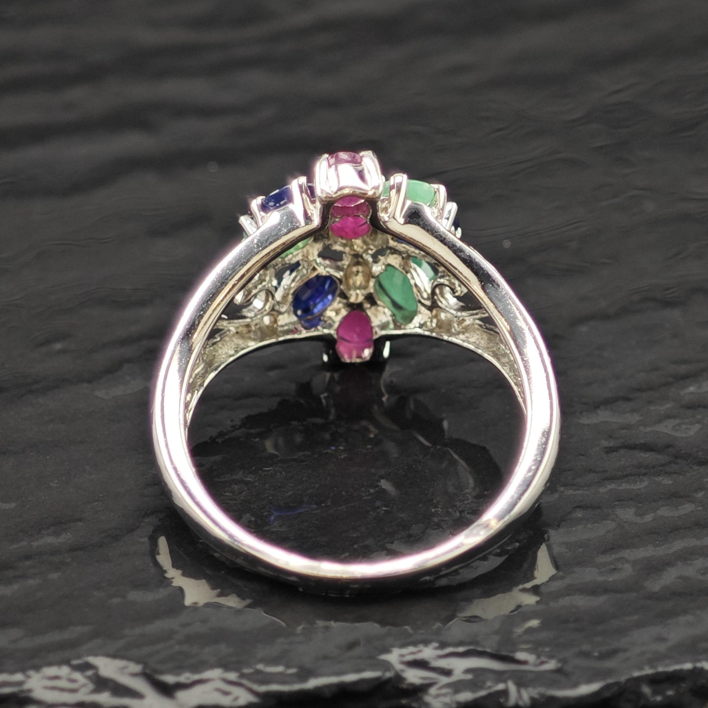 Sapphire Ruby Emerald Ring Sterling Silver Sz 6 3/4 R6210