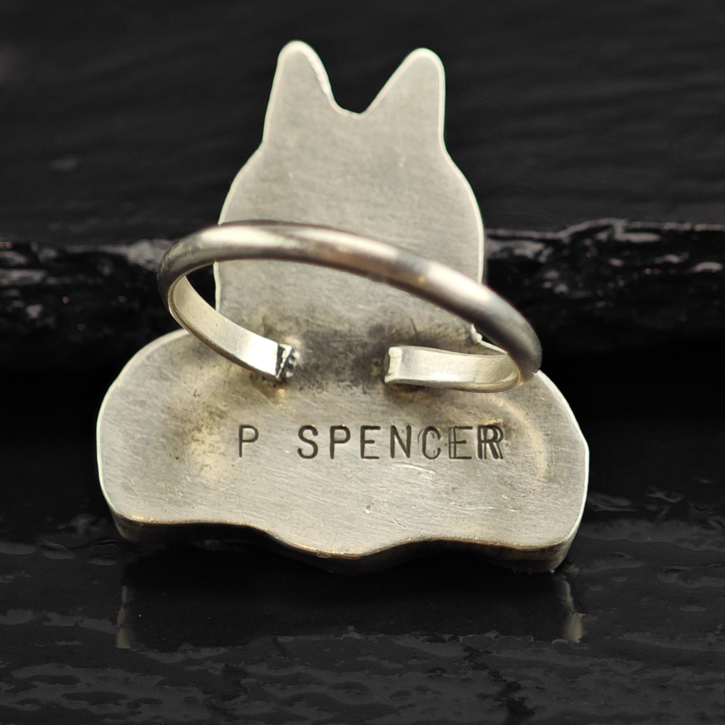 Perry Spencer Navajo Cartoon Cat Inlay Sterling Silver Ring Sz 6 1/4 R6568