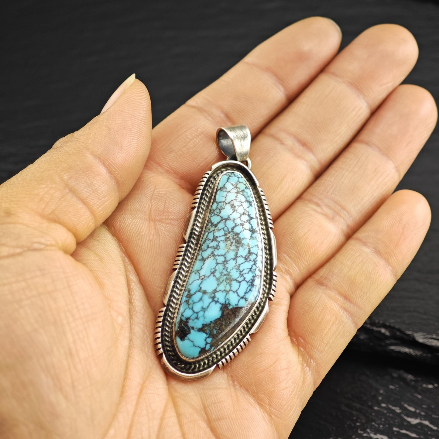 Michael Perry Spiderweb Turquoise Sterling Silver Pendant P3077