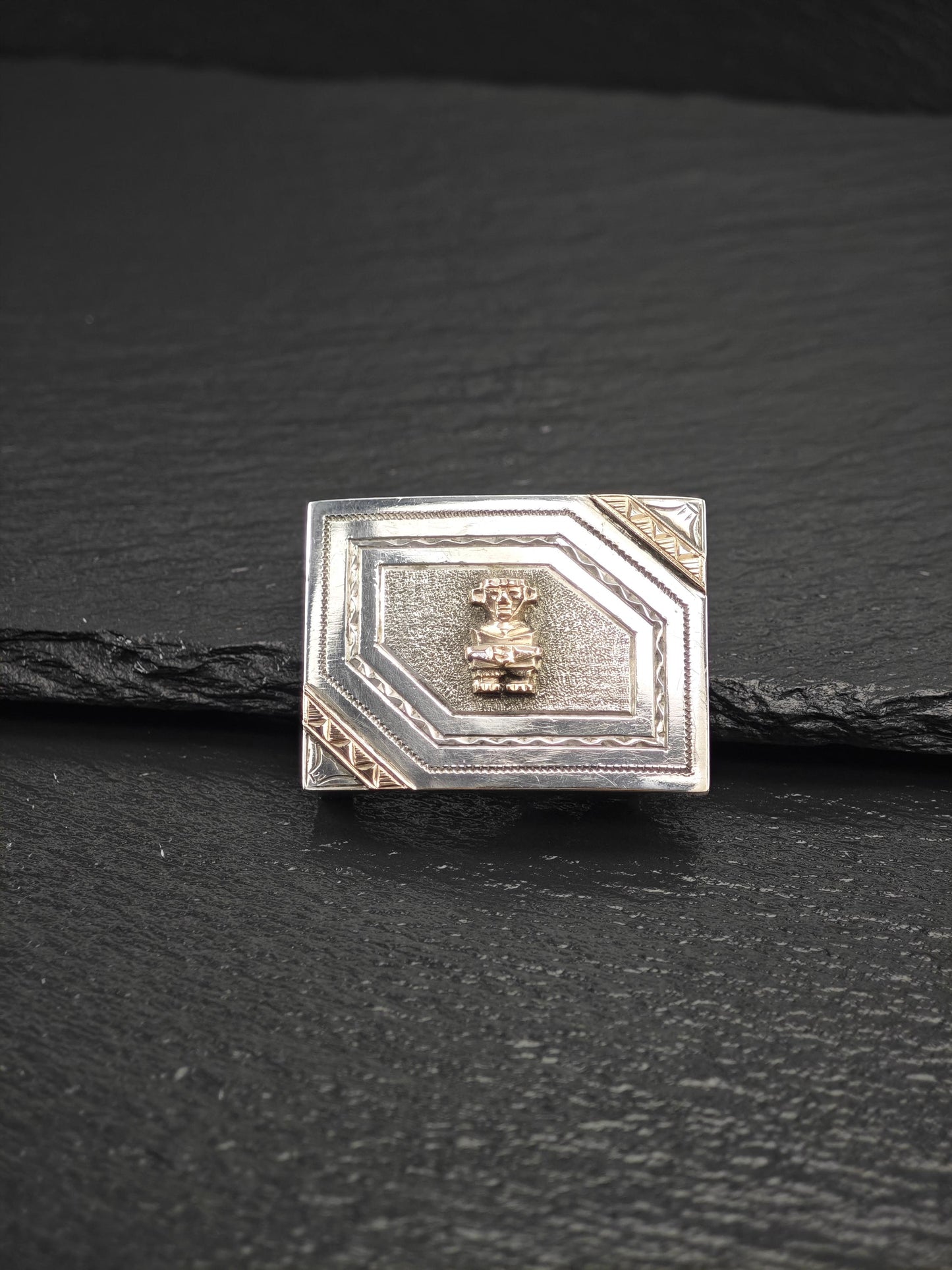 Central South American, Gold Accent, Belt Buckle Sterling Silver