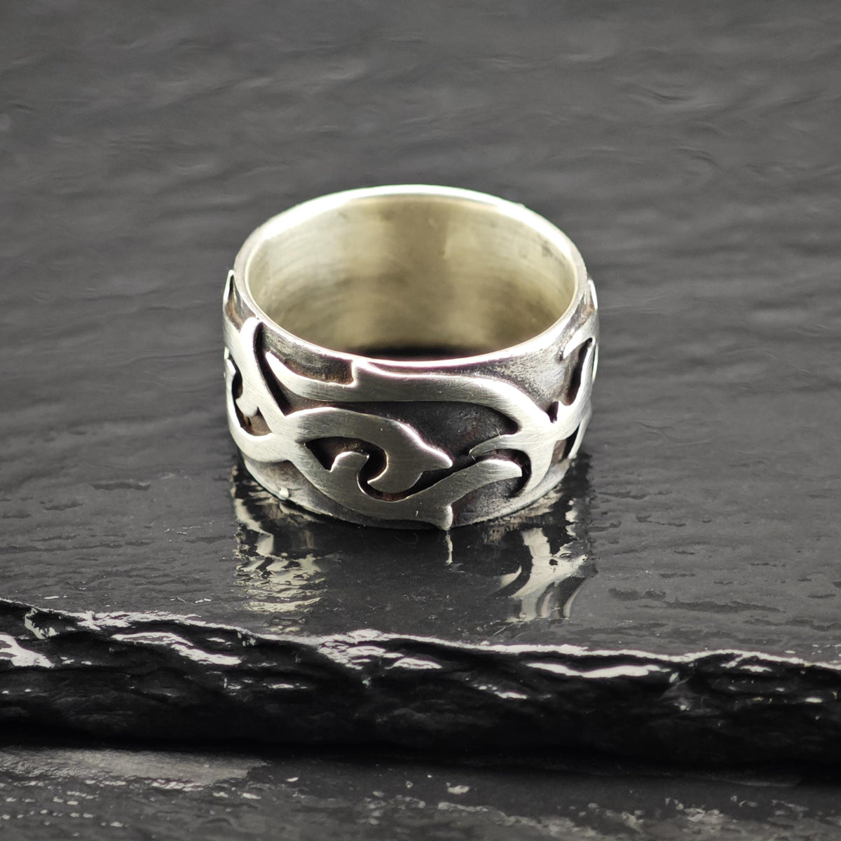 Barded Abstract Overlay Band Sterling Silver Sz 11 1/2 R6873