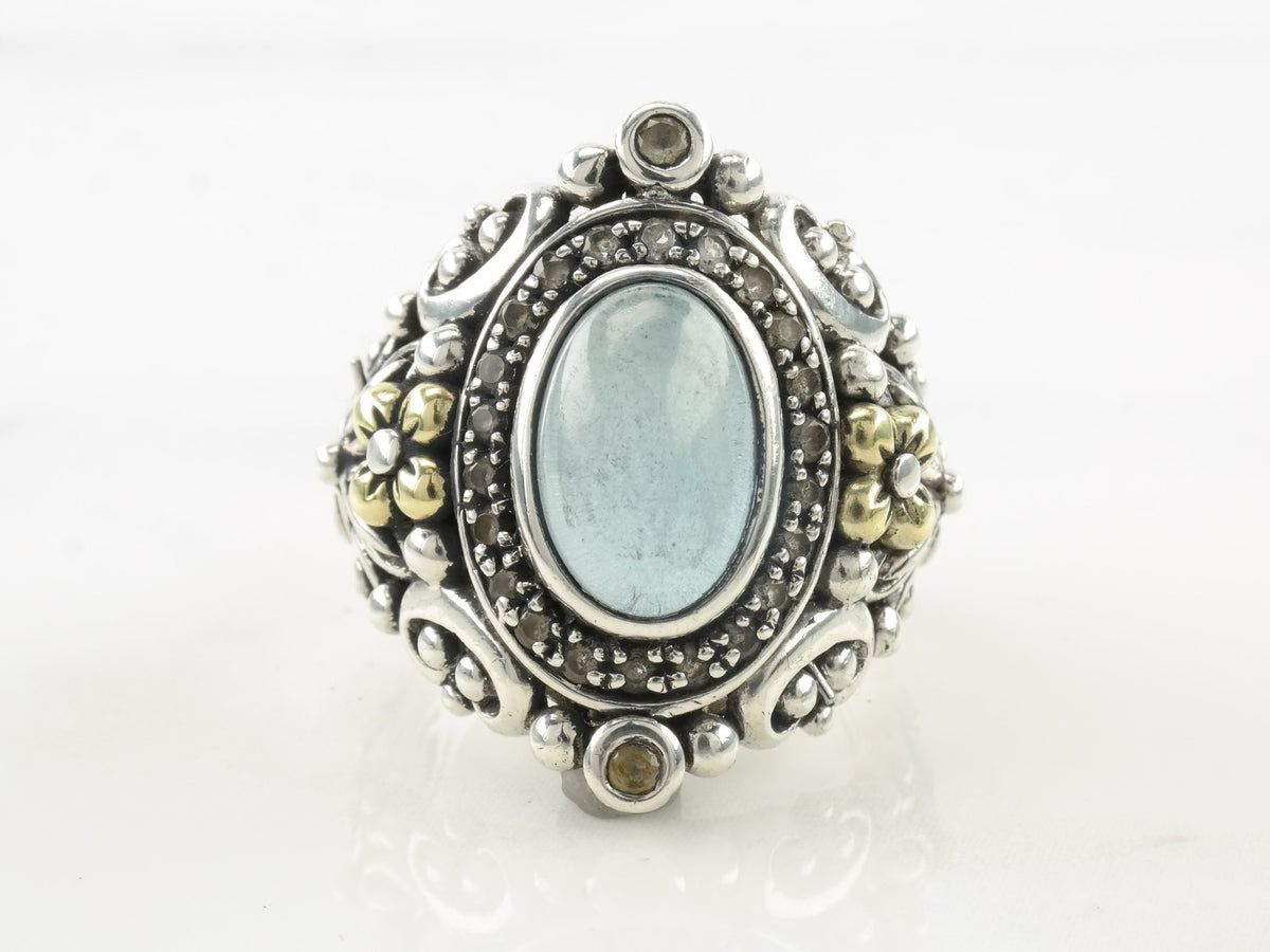 Vintage Barbara Bixby Silver Ring Topaz 18K Gold Sterling Size 7