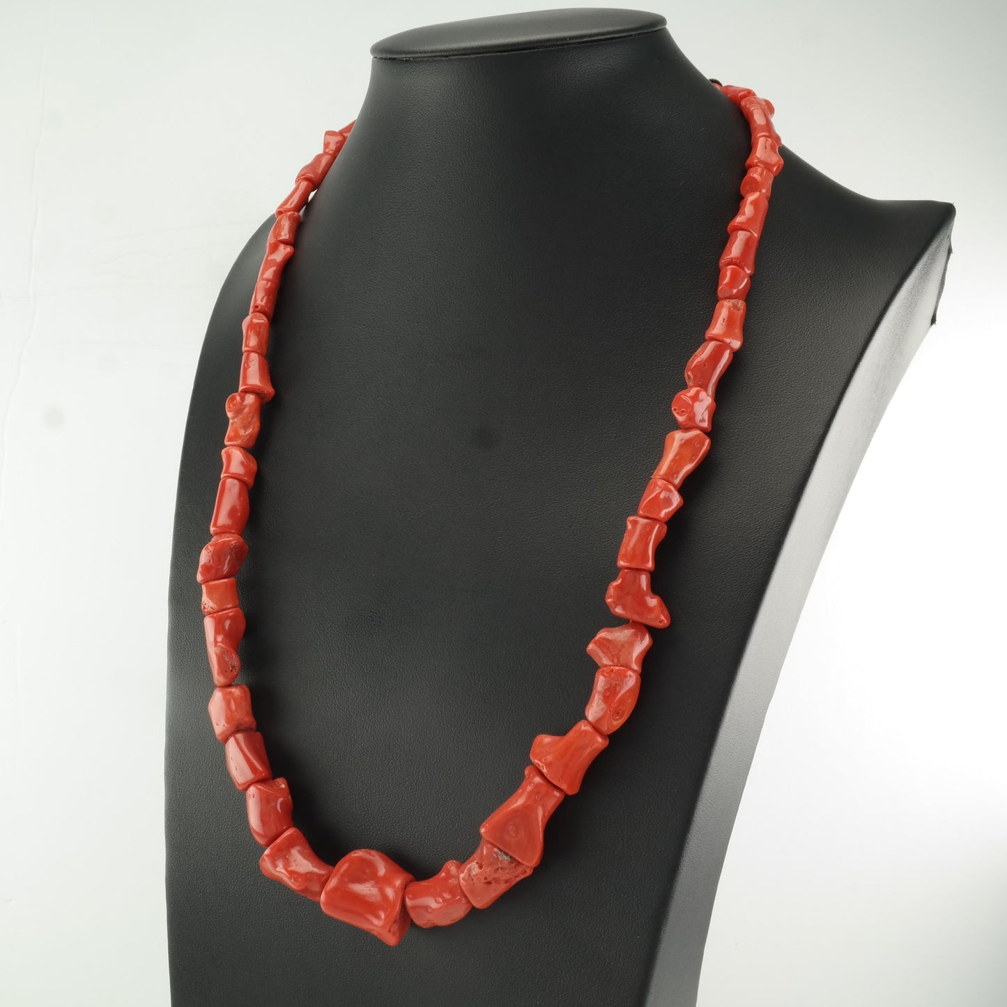 Native American Sterling Silver Red Graduated Coral Beaded Necklace