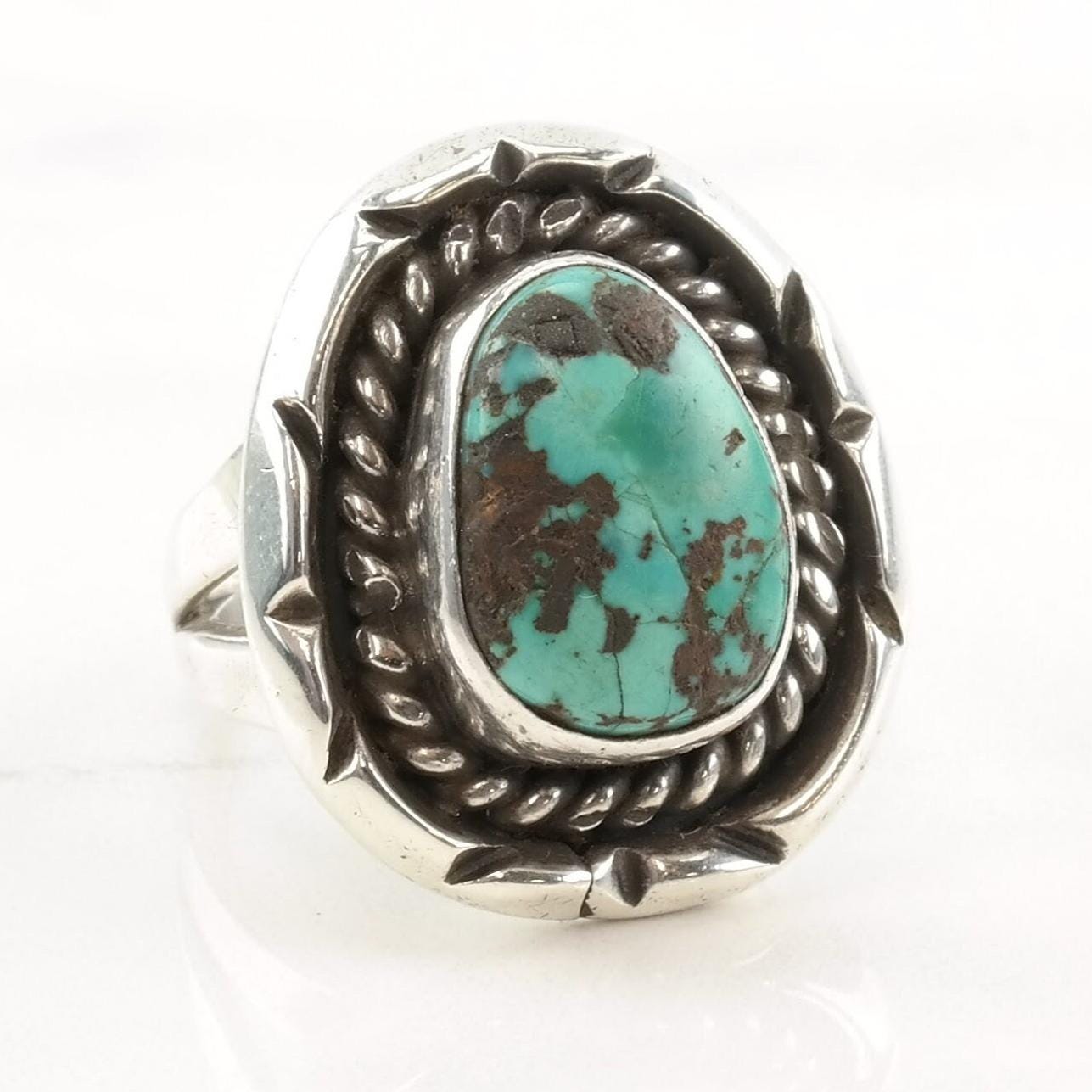 Vintage Native American Silver Ring Turquoise Sterling Size 8 1/4