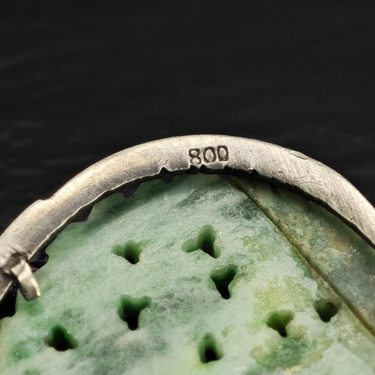 Art Deco Carved Jade Brooch Pendant 800 Silver B2245