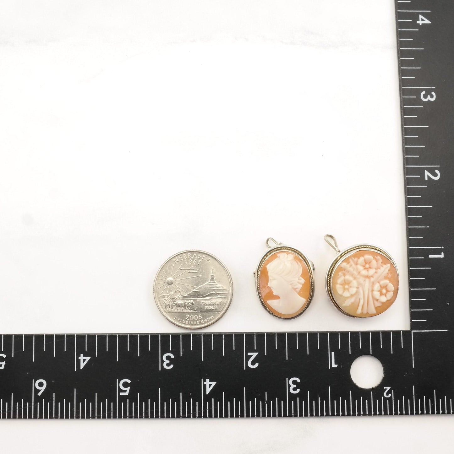Sterling Silver Brooch: Carved Cameo Design Pink and White B1681 B