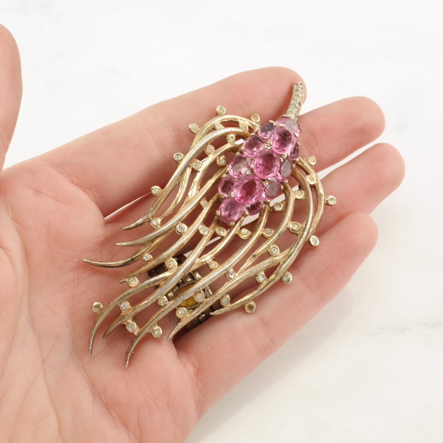 Crown Trifari Missing Stones Sterling Silver Brooch Flame Pin Pink Alfred Philippe