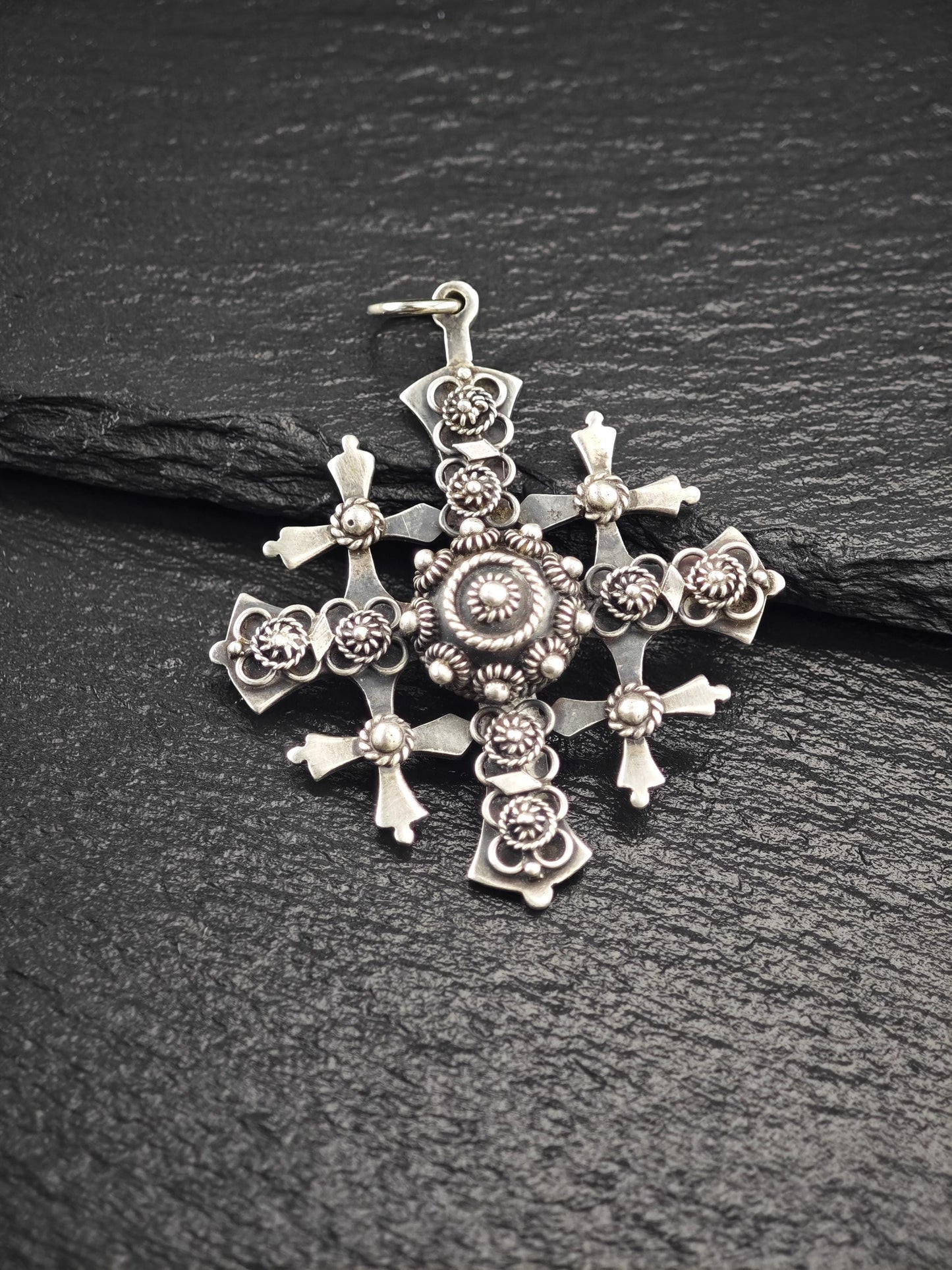 Large Taxco Mexico, Jerusalem Cross Pendant Sterling Silver P2744