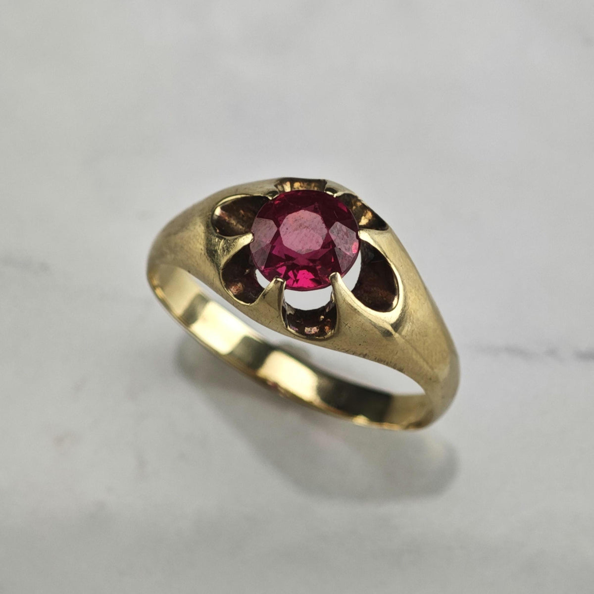 Antique Lab Ruby Buttercup 14K Gold Ring Sz 13 R6797