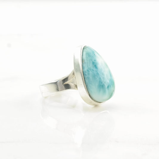 Sterling Silver Ring Larimar Teardrop Sky blue Size 4 3/4