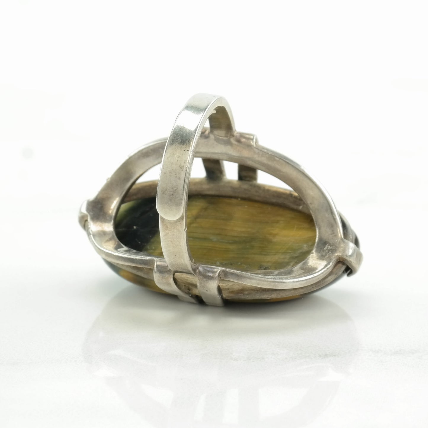 Mid Century Silver Ring Tigers Eye Sterling Size 5 3/4