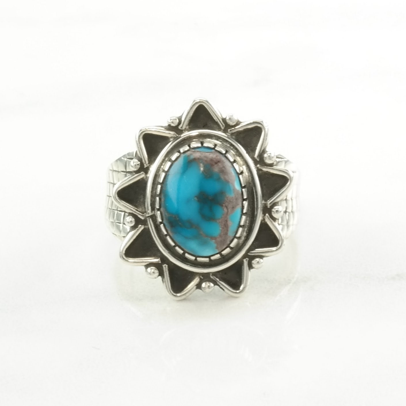 Darrell Cadman Silver Ring High Grade, Turquoise Star Sterling Blue Size 9 1/4