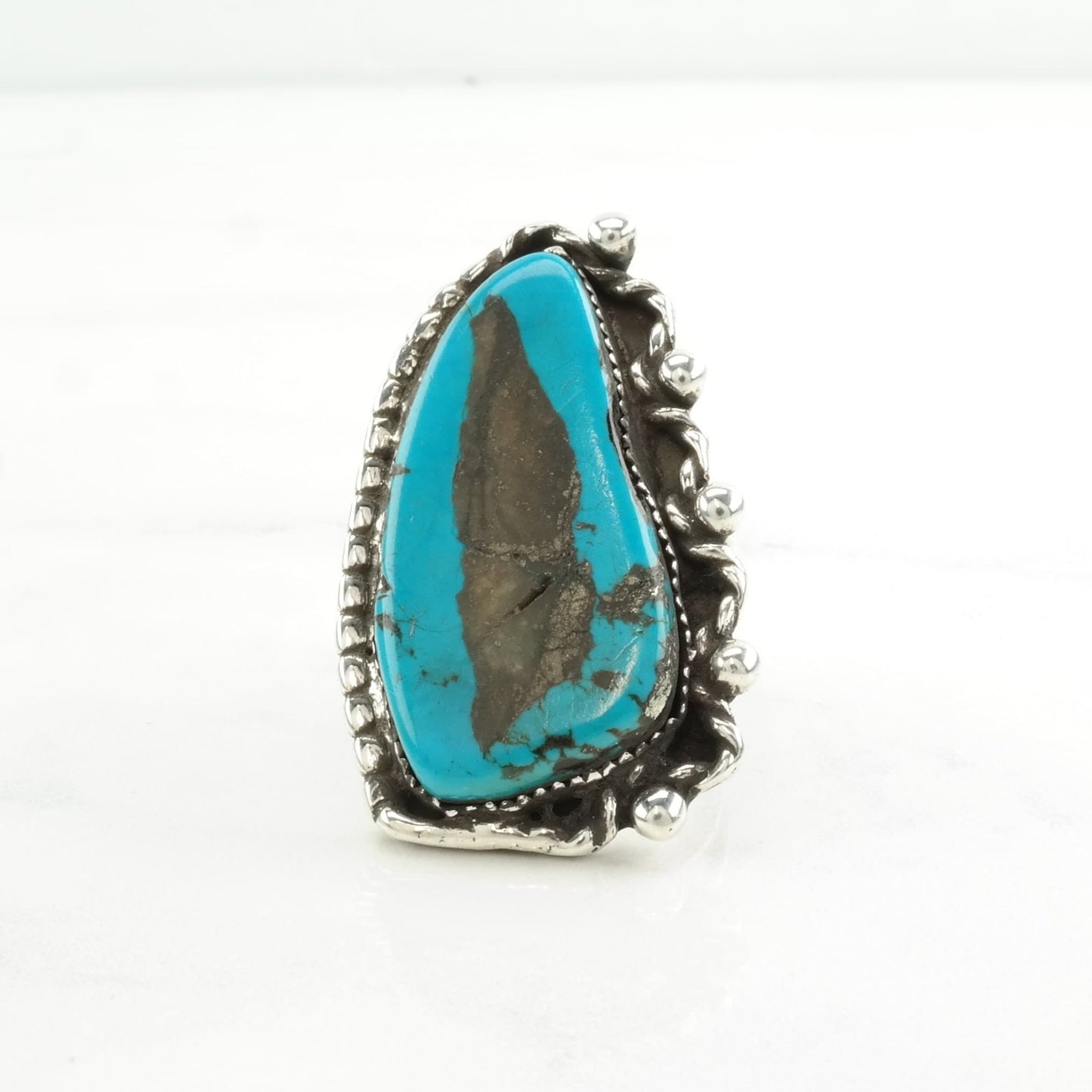 Native American Silver Ring Turquoise Large Sterling Blue Size 5