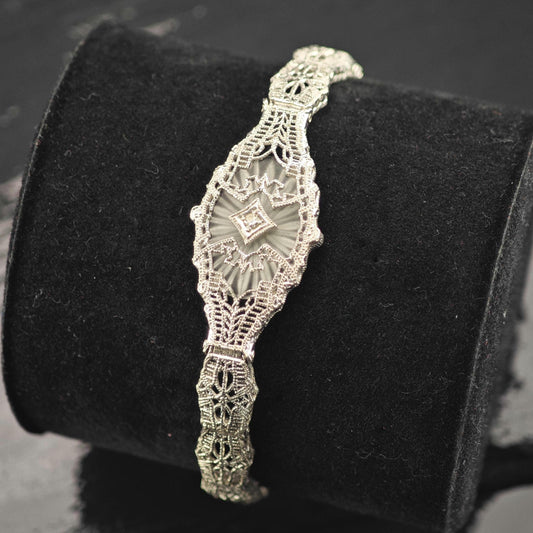 Art Deco Style Sterling Silver Link Bracelet Sz 6 1/2" BR3177