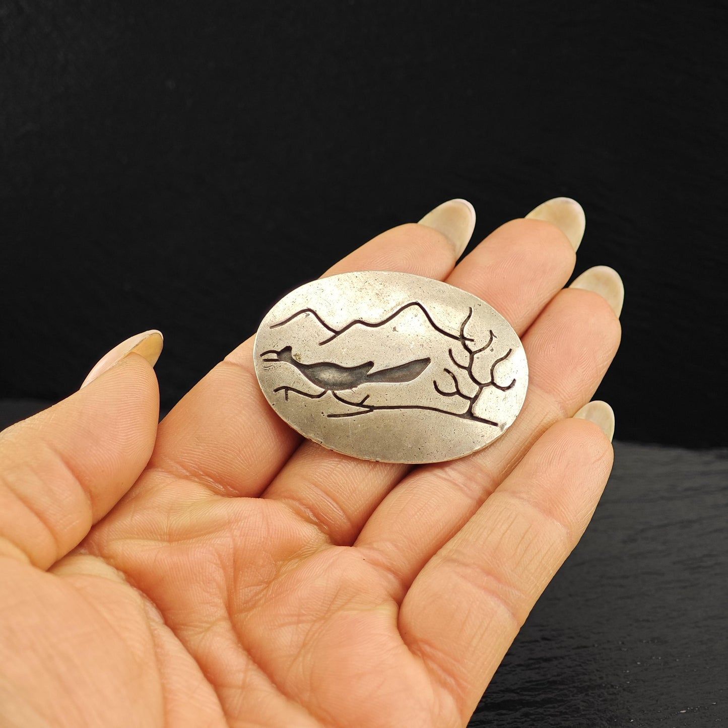 Vintage Native American, Roadrunner Overlay Pendant/Brooch Sterling Silver