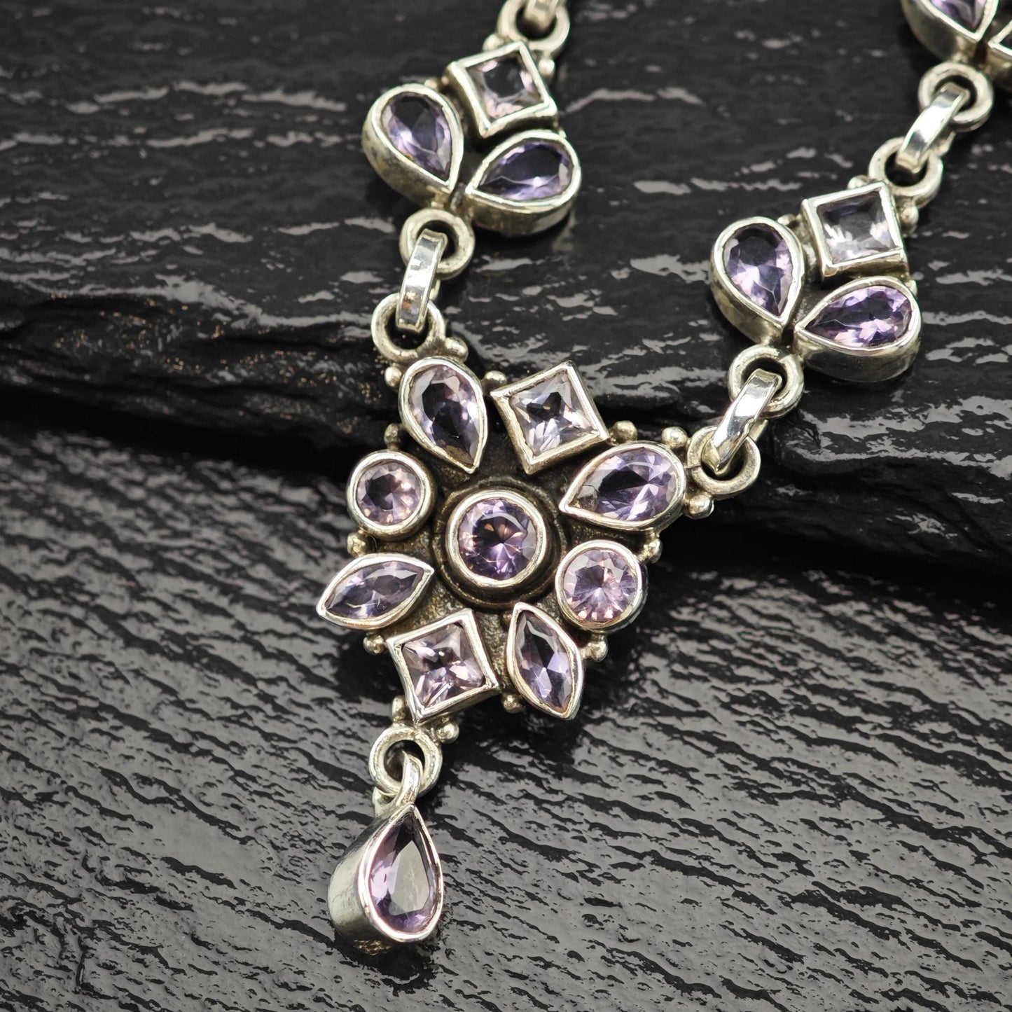 Sterling Silver Purple Amethyst Floral Necklace