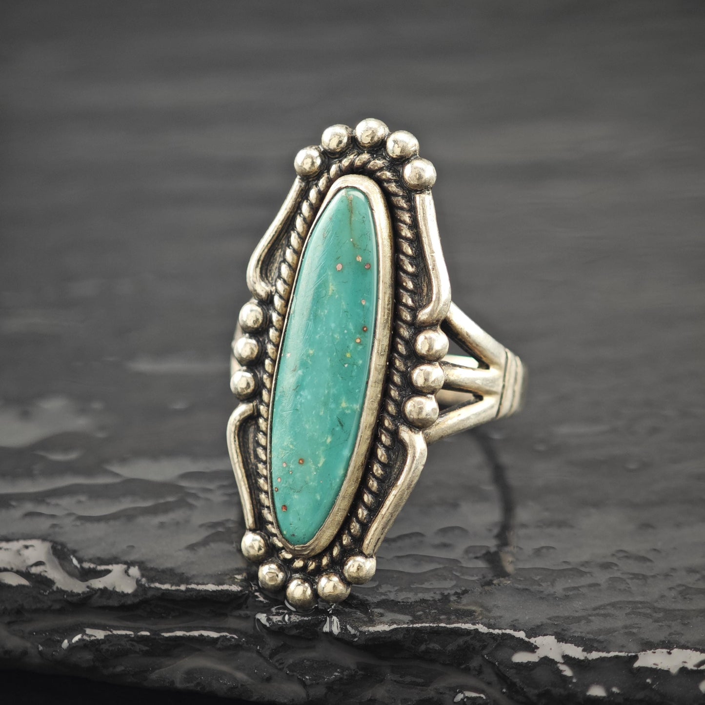 Bell Trading Navette Turquoise Ring Sterling Silver Size 7 3/4 R5970