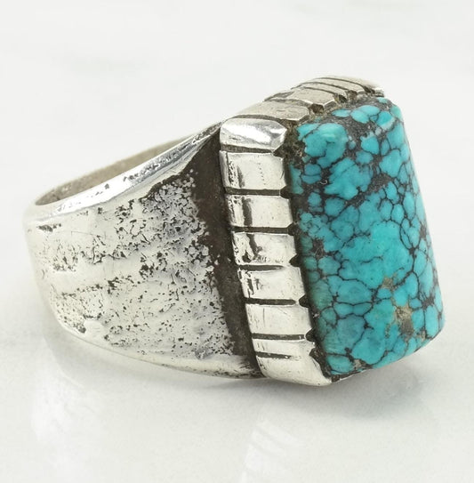 John Shopteese Silver Ring Cloud Mountain Turquoise Sterling Size 8