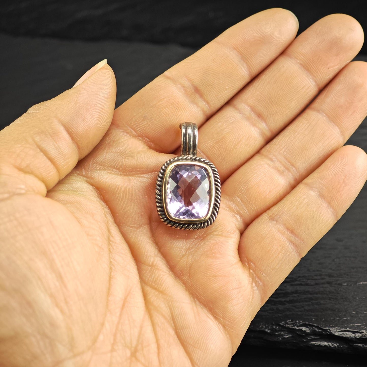 Michelle Albala Amethyst Gold Bezel Pendant Sterling Silver P3061