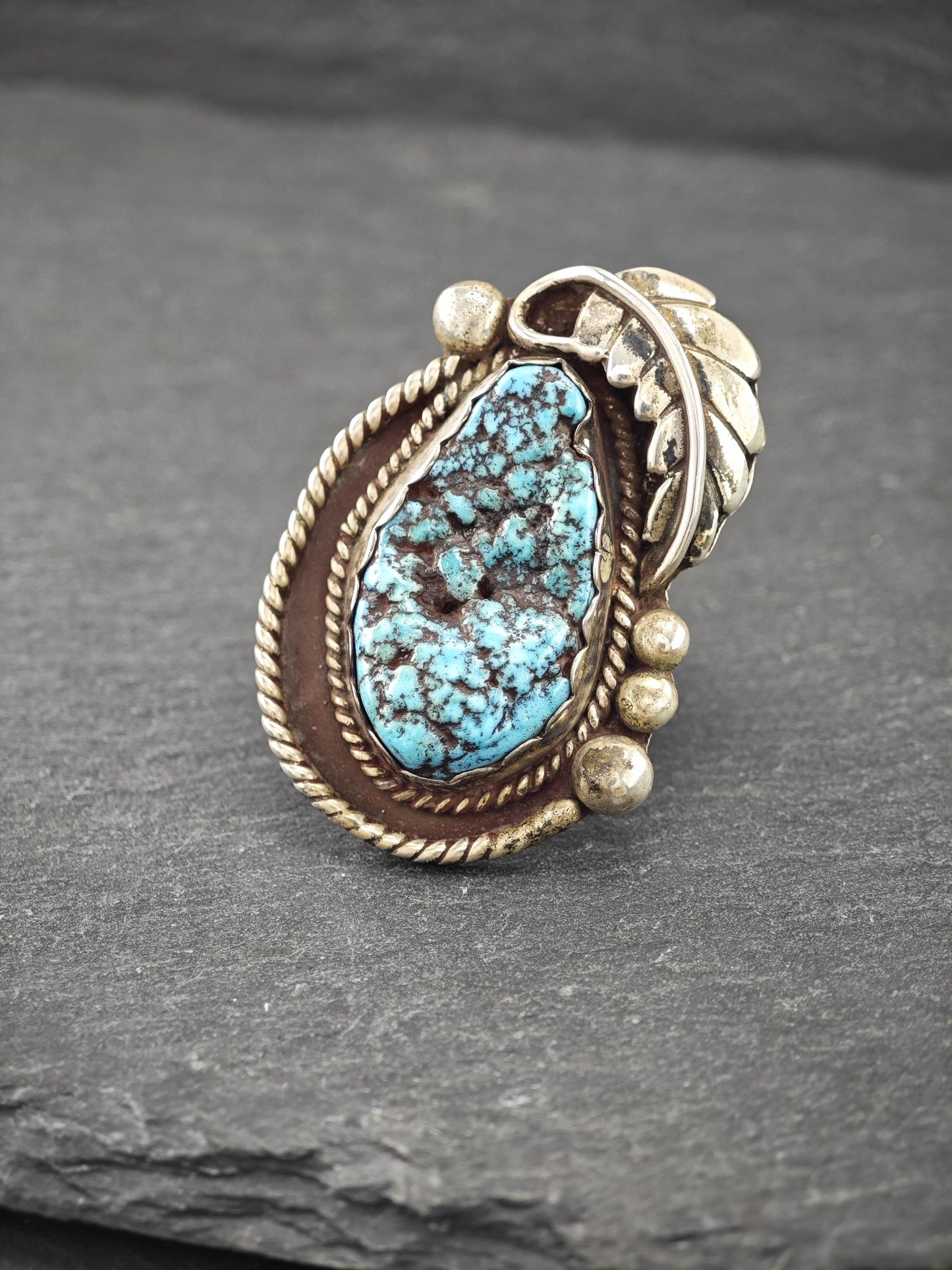 Large Native American Turquoise Ring Sterling Silver by Al Charly