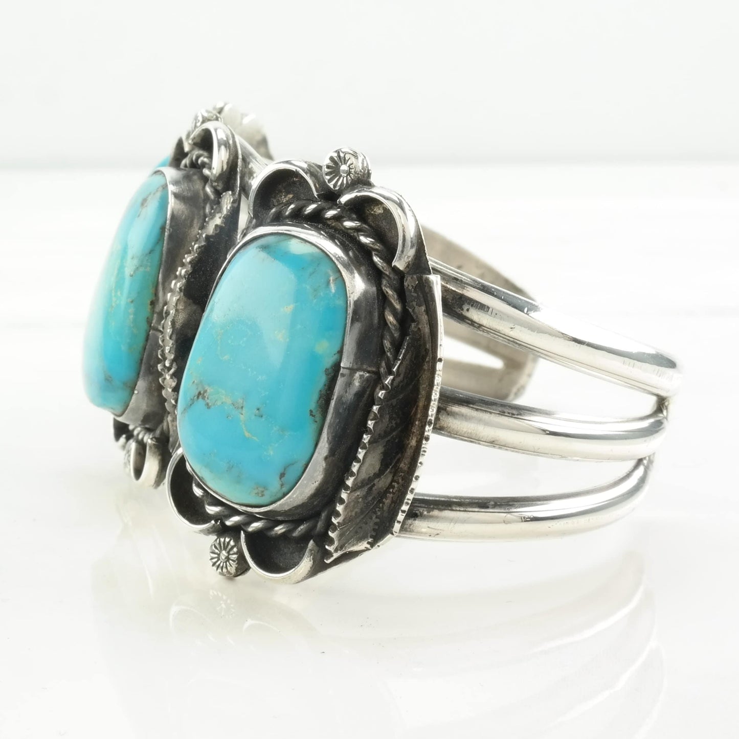 Southwest Sterling Silver Turquoise Leaf Cuff Bracelet