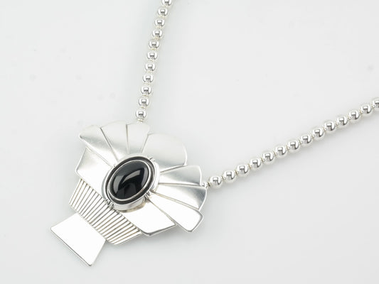 Navajo Sterling Silver Black Onyx Shadowbox Necklace