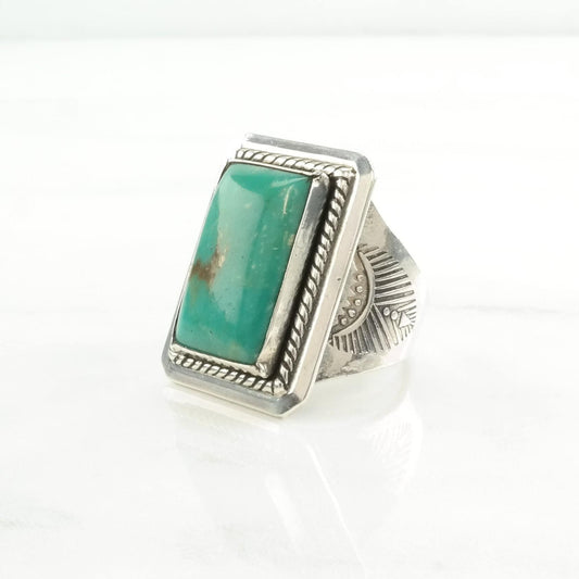 Native American Silver Ring Turquoise Stamped Sterling Blue Size 11