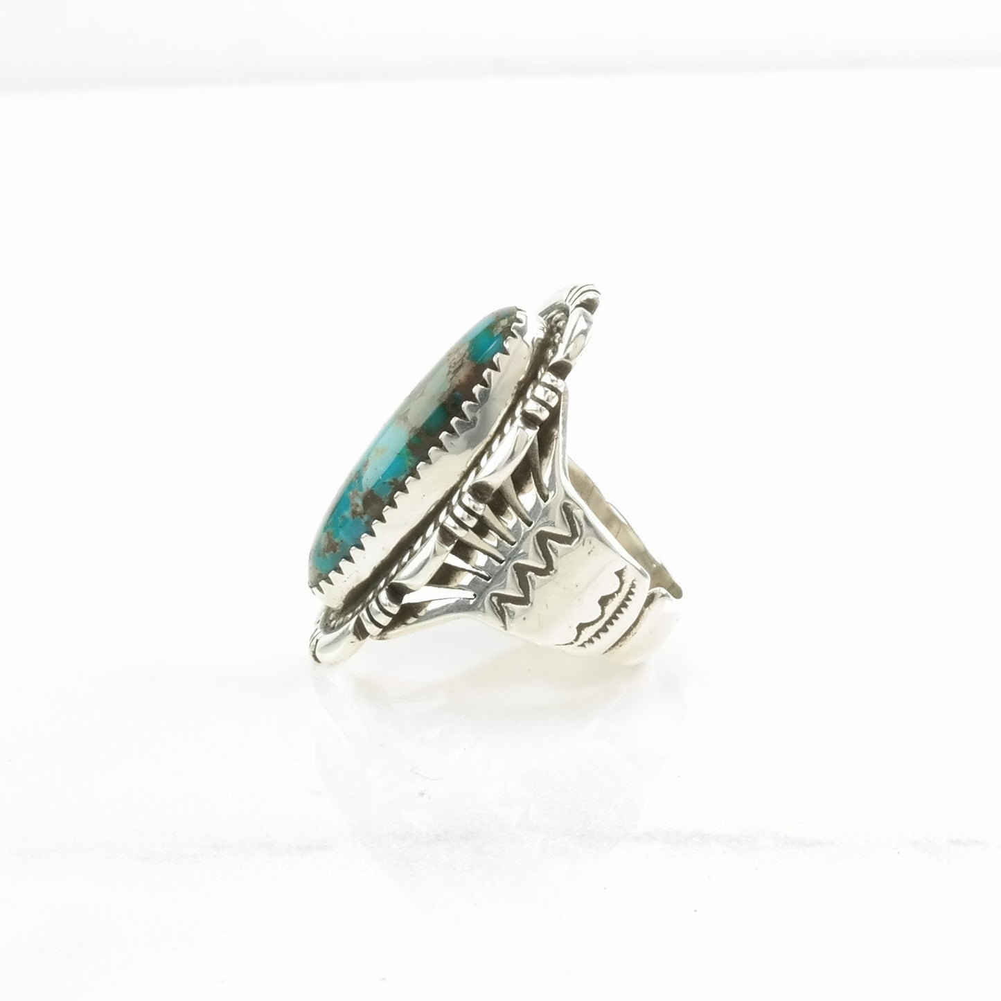 Native American Silver Ring Turquoise Stamped Sterling Blue Size 6 1/2