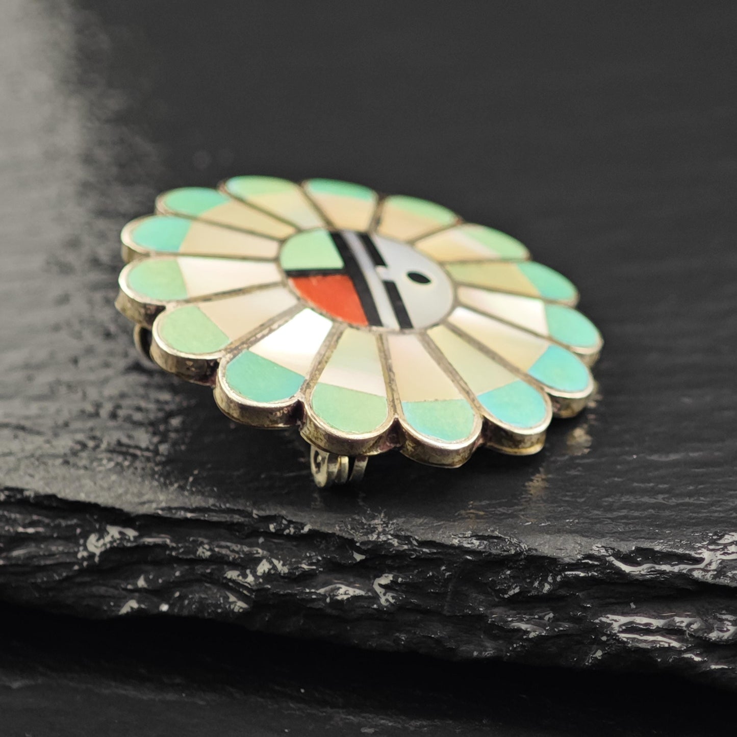 Zuni Multistone Inlay Surface Pendant Sterling Silver P3064