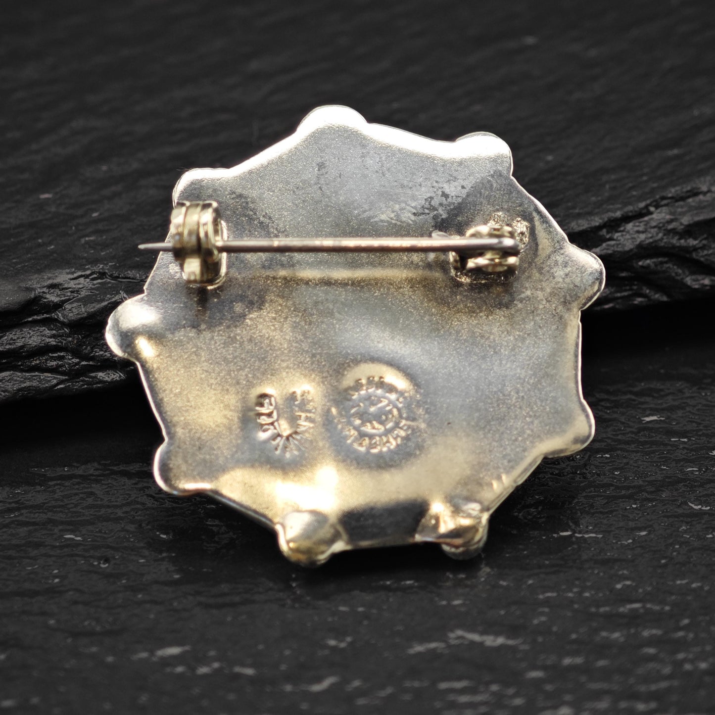 Mexico Sterling Silver Brooch Round Green Onyx