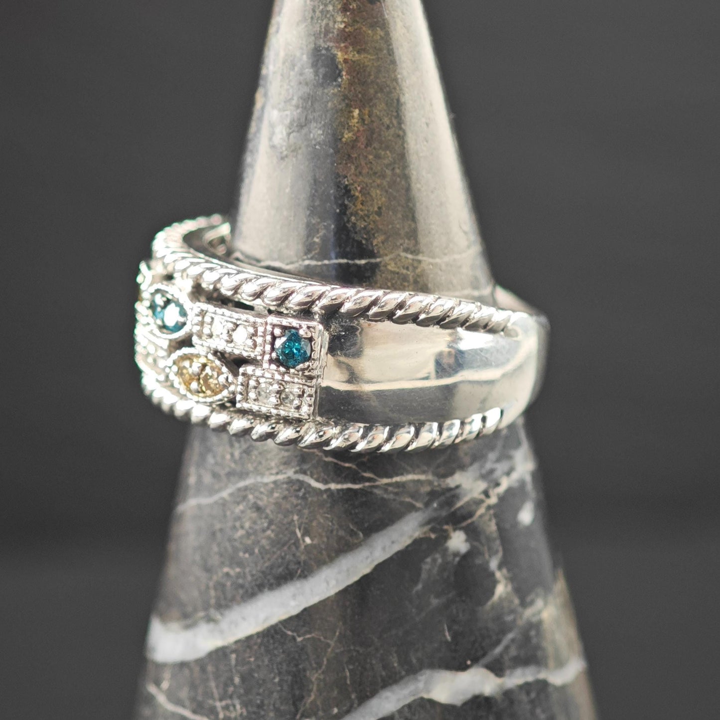 Multi-Color Diamond Band Sterling Silver