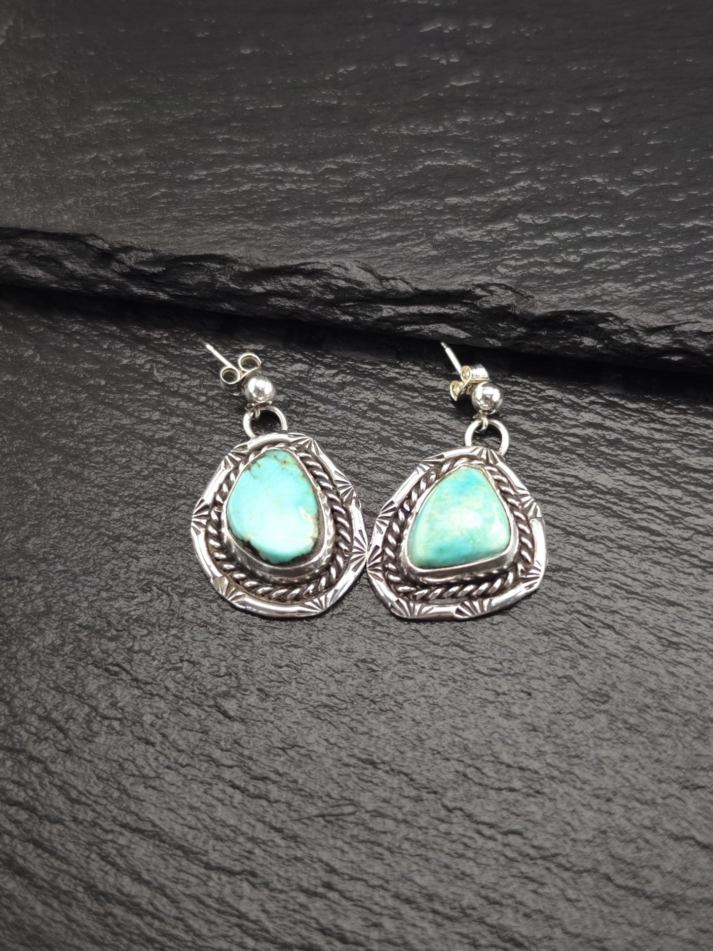 Southwest Turquoise, Stamped Stud/Dangle Earrings Sterling Silver