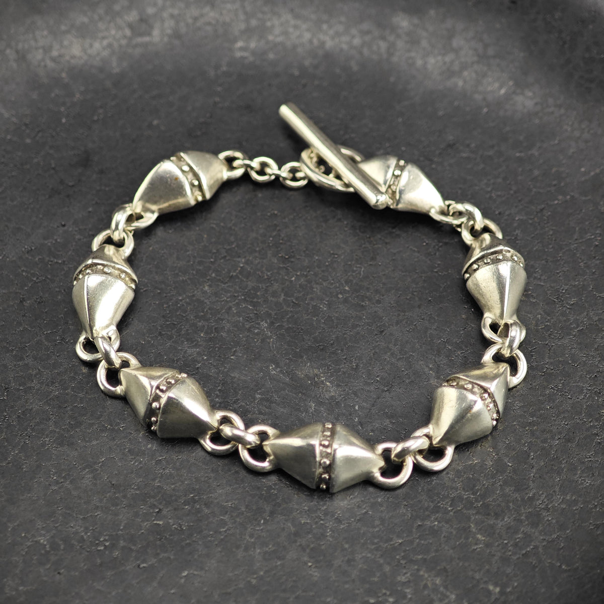 Polished Lisa Jenks Modernist Link Sterling Silver Bracelet Sz 7" BR3163