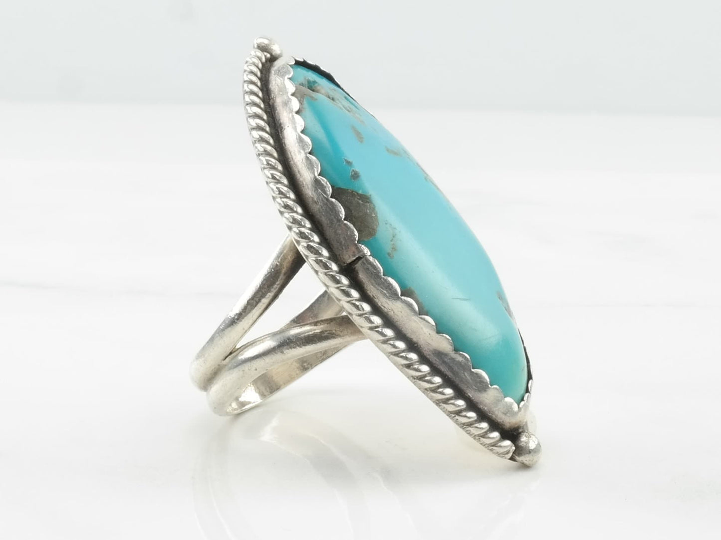 Vintage Native American Sterling Silver Ring Turquoise Blue Size 10 1/4