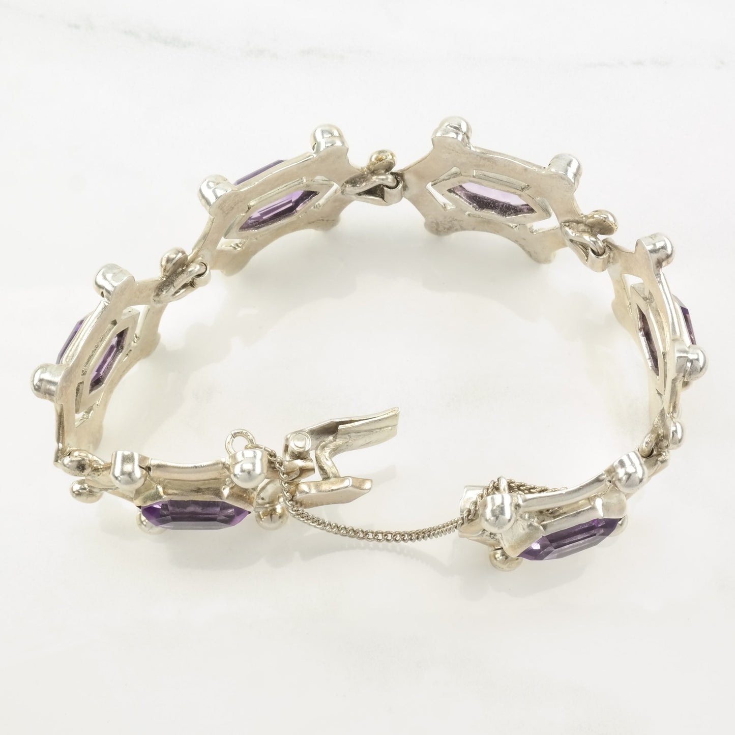 Taxco Sterling Silver Link Bracelet Purple Amethyst