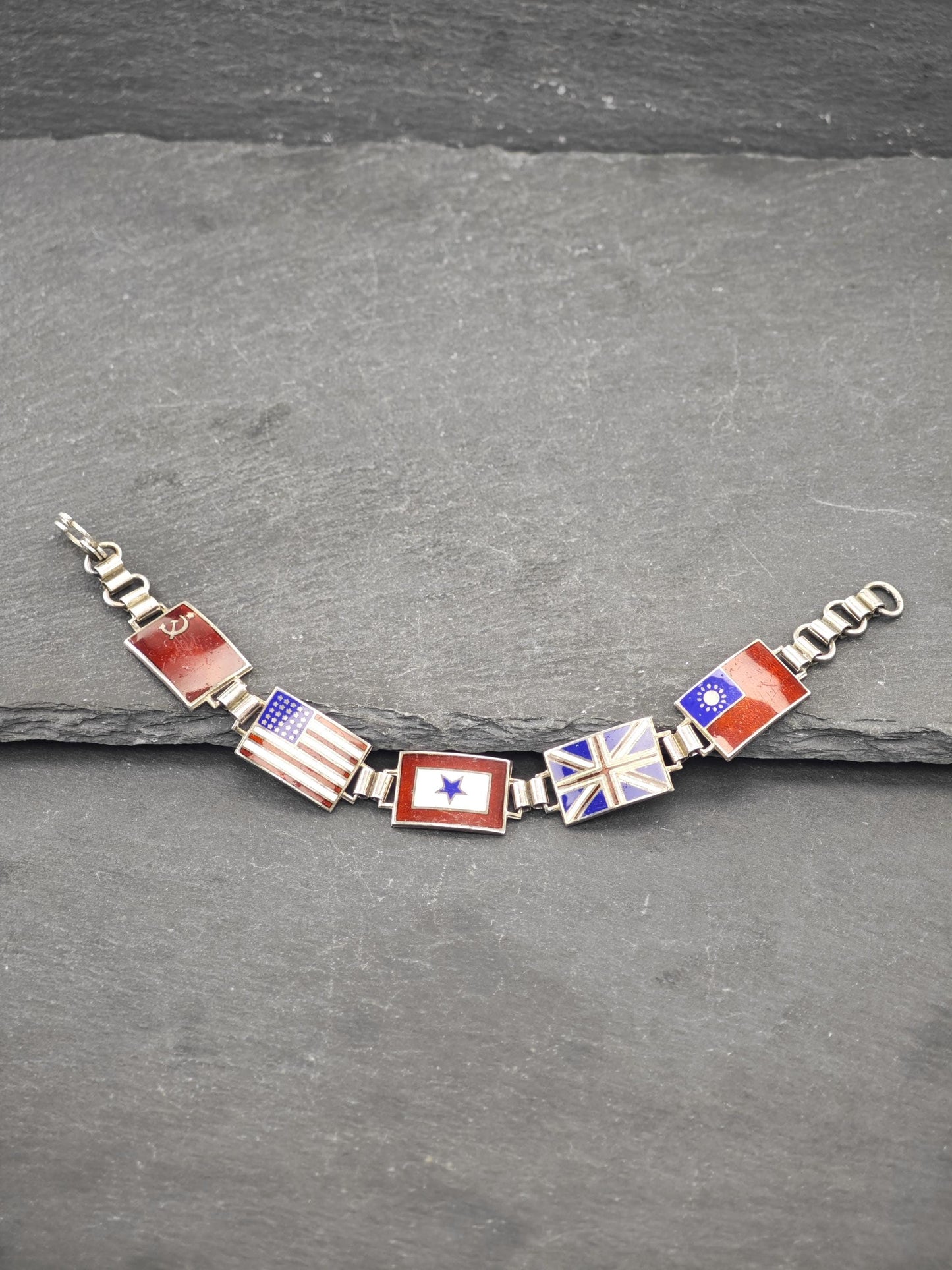 Vintage Enamel WWII Bracelet Sterling Silver