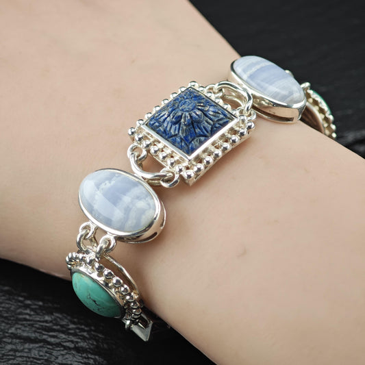 Whitney Kelly Carved Lapis Bracelet, Sterling Silver (Adjustable Size 7" and 7 1/2")