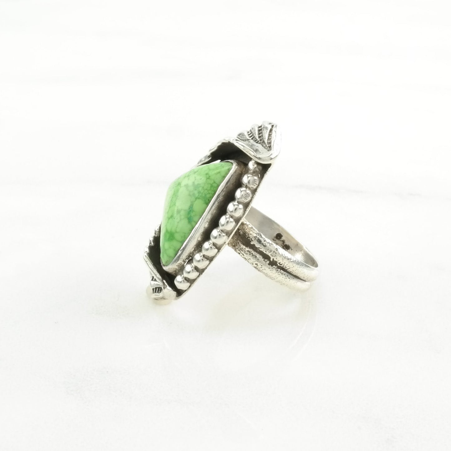 Native American Silver Ring Variscite Leaf Sterling Green Size 5 1/4