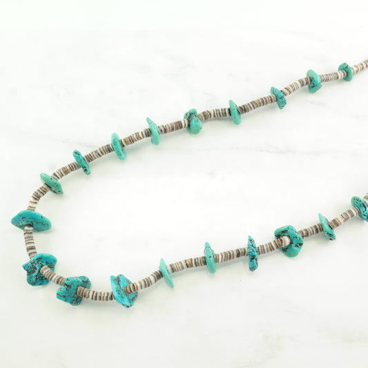 Vintage Santo Domingo Sterling Silver Blue Turquoise Shell, Heishi Necklace