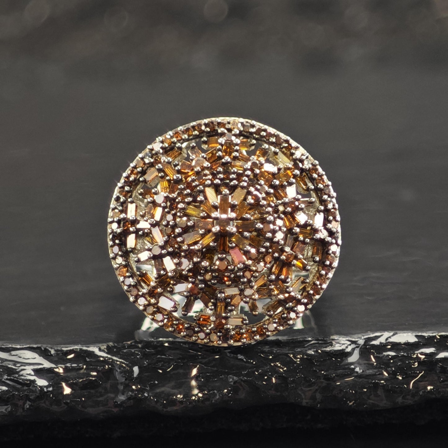 Brown Diamond Cluster Sterling Silver Ring Sz 6 R6609