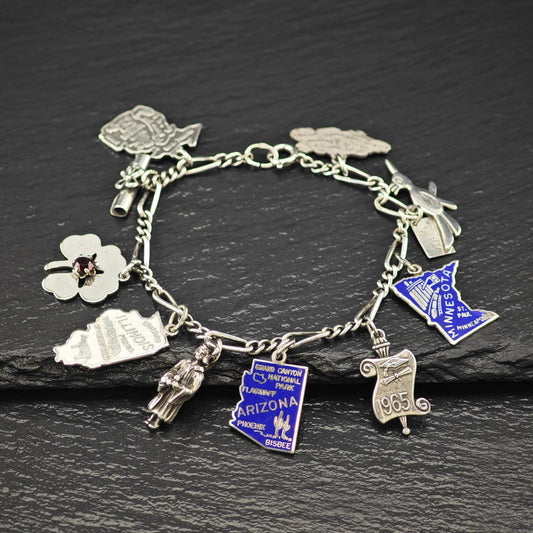 Enamel State Charm Bracelet Sterling Silver 6 3/4" BR3007