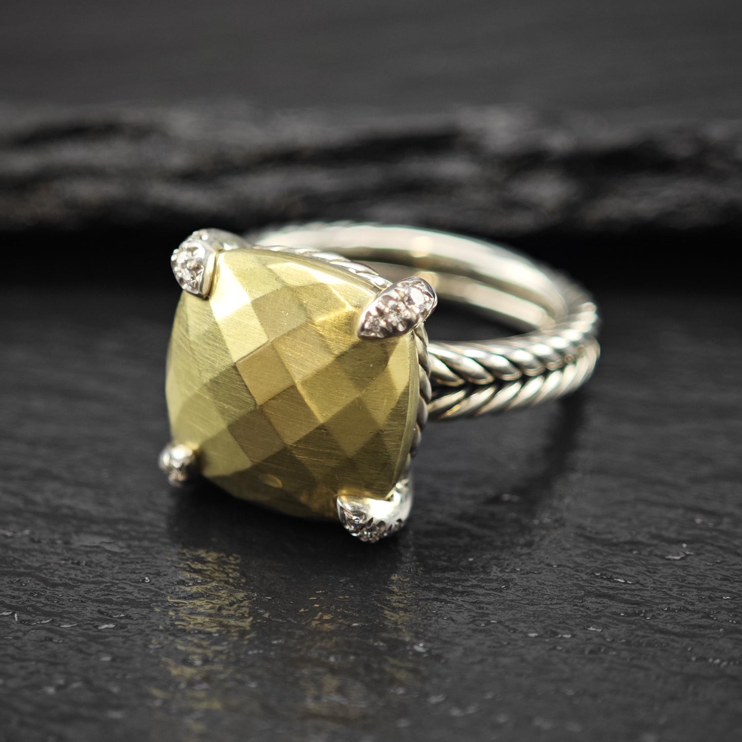 Vintage David Yurman 18K Gold Accent Diamond Ring Sterling Silver Sz 8