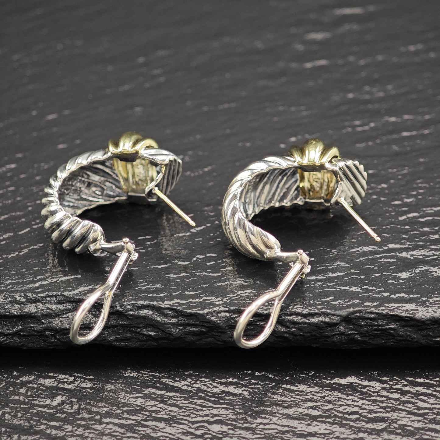AS IS David Yurman Gold Shrimp 14K, Gold Post Omega Back Earrings Sterling Silver