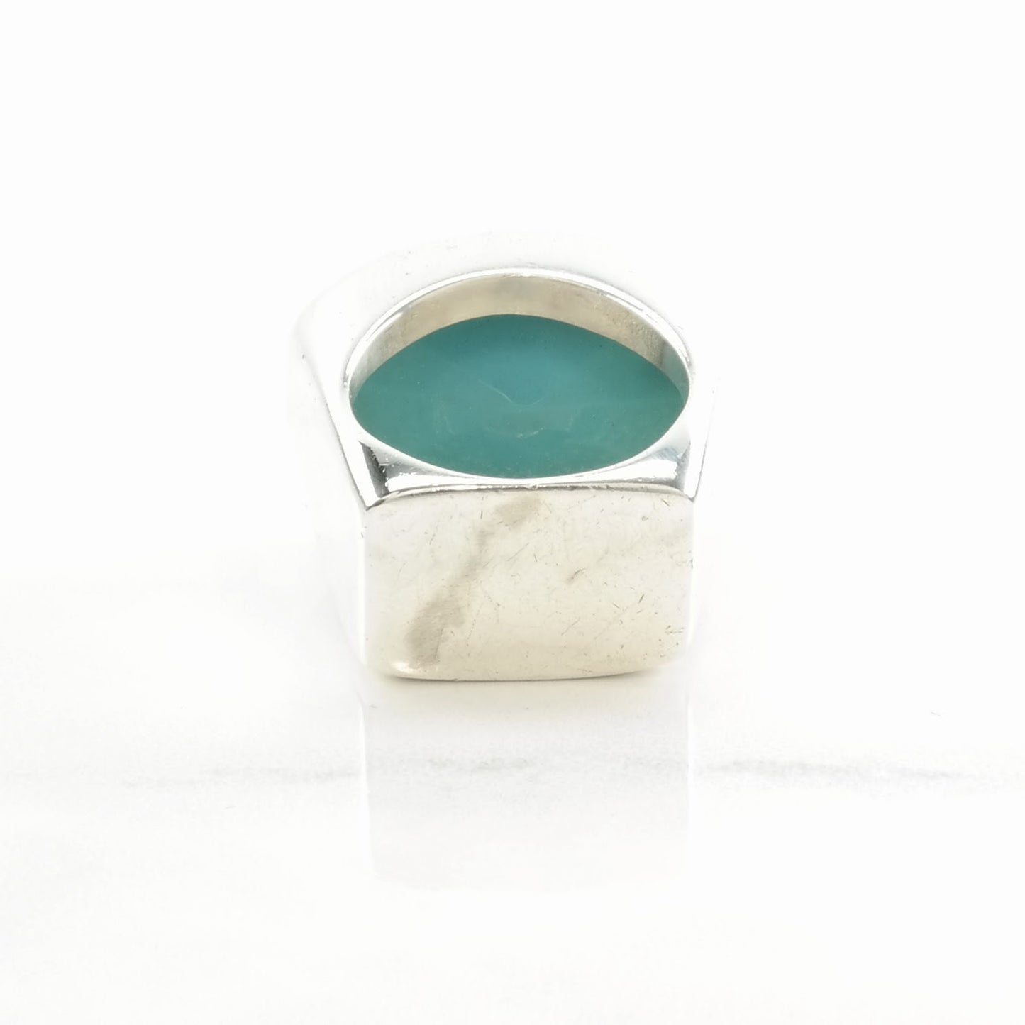 Heavy, Designer Silver Ring Created Turquoise Square Band Sterling Blue Size 7 1/2