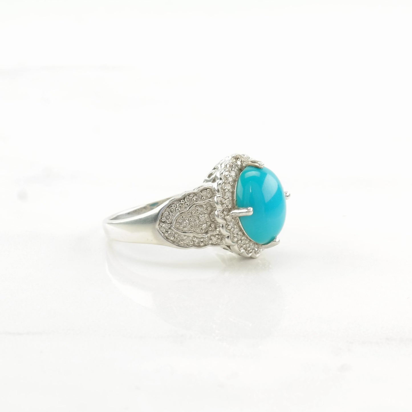 Sterling Silver Ring Turquoise Diamond Blue Size 7