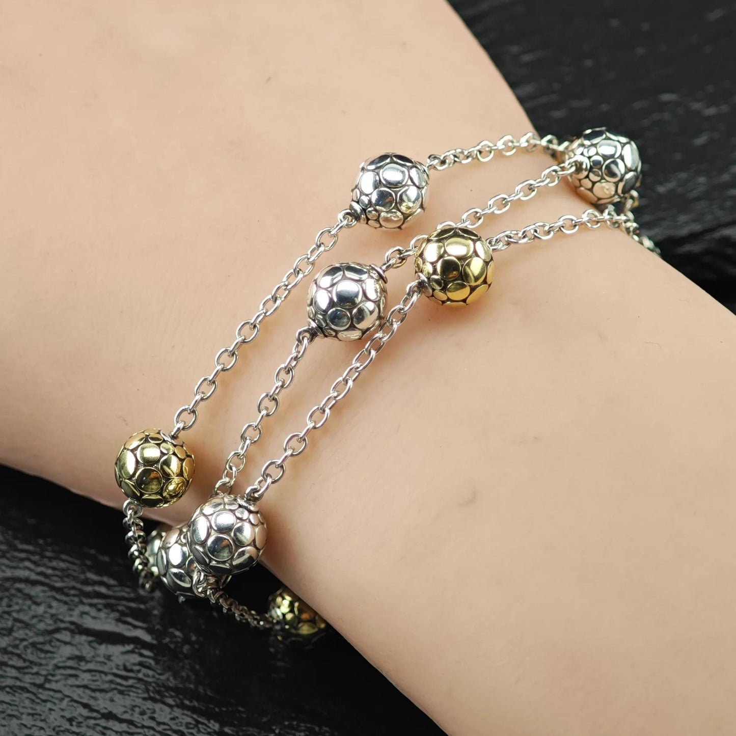 John Hardy Dot Collection 18K Gold Accent Bracelet Sterling Silver Ball Size 7"