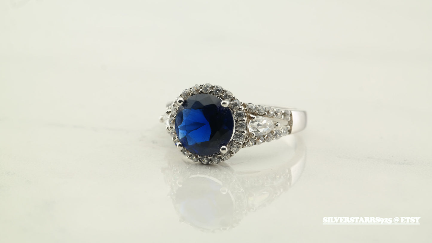 Vintage Sterling Silver Ring Paste CZ Blue Size 8