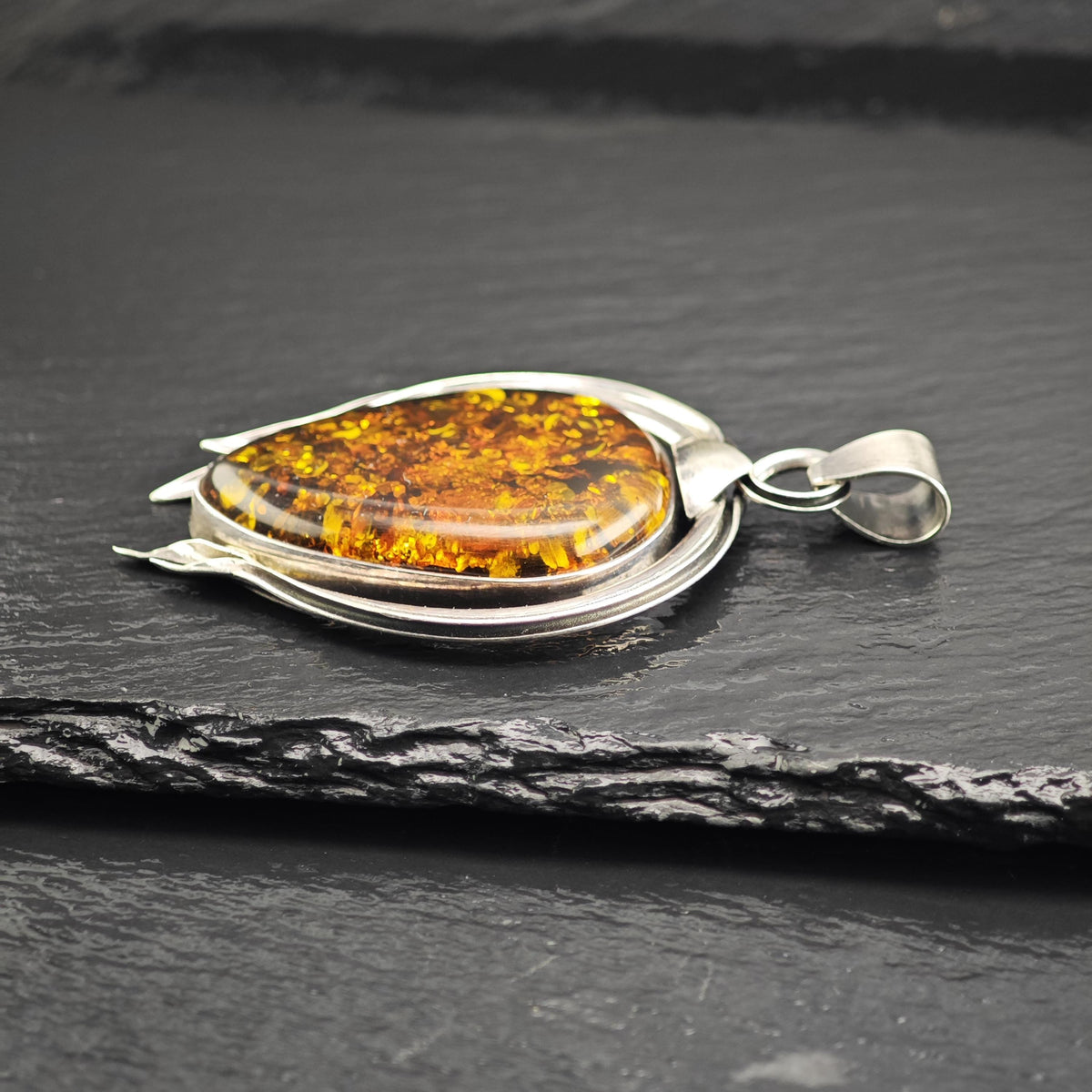 Large Teardrop Amber Sterling Silver Pendant P3125
