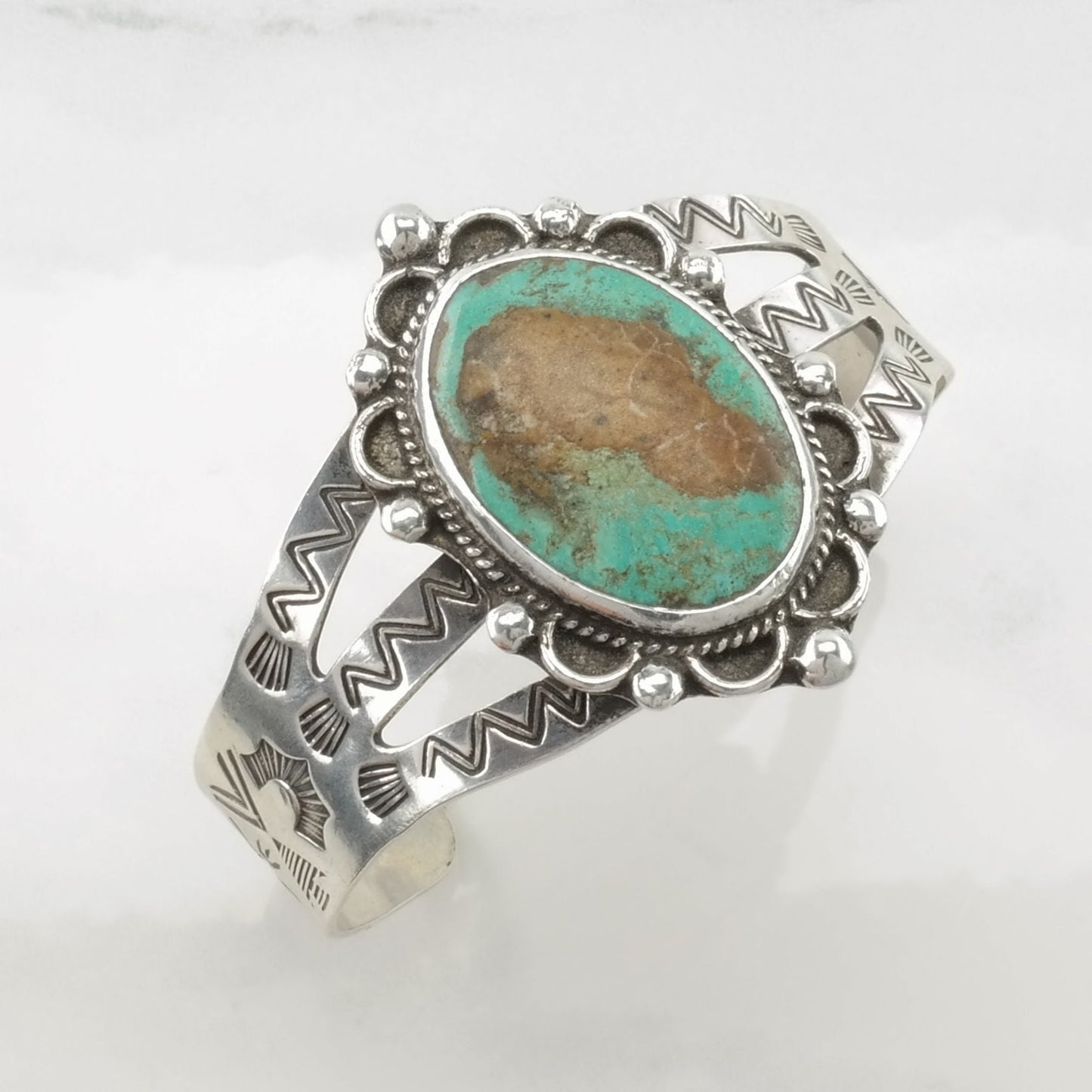 Southwest Sterling Silver Cuff Bracelet Blue Turquoise Stamped